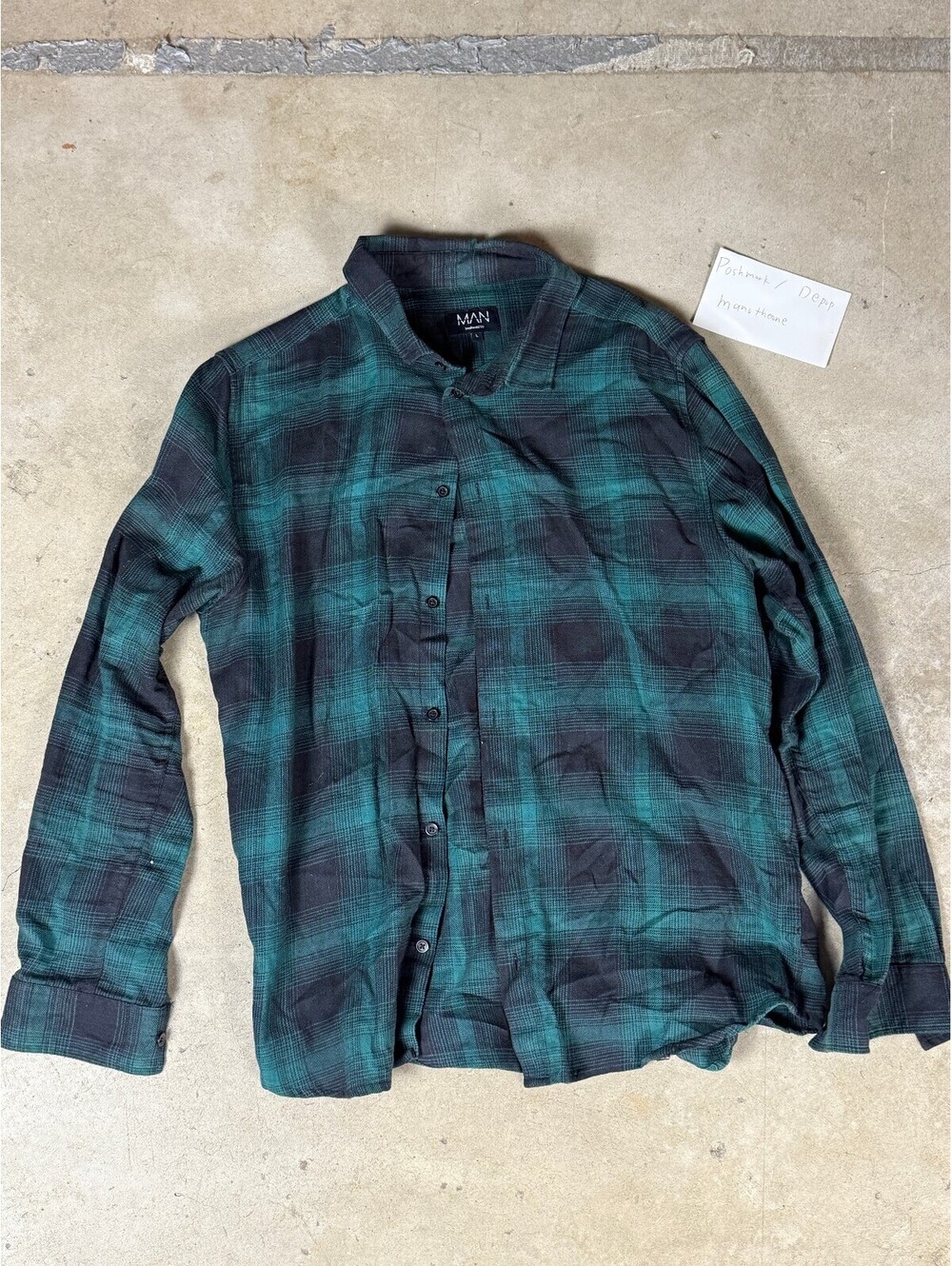 BoohooMAN Green Black Plaid Flannel Shirt Men’s Long Sleeve Button Up